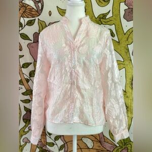 NYDJ Blush Pink Floral Jacquard Sheer Blouse Size M Button Front